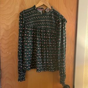 Boden smocked yoke printed top in Hunter Green Tapestry Bud Size 10
